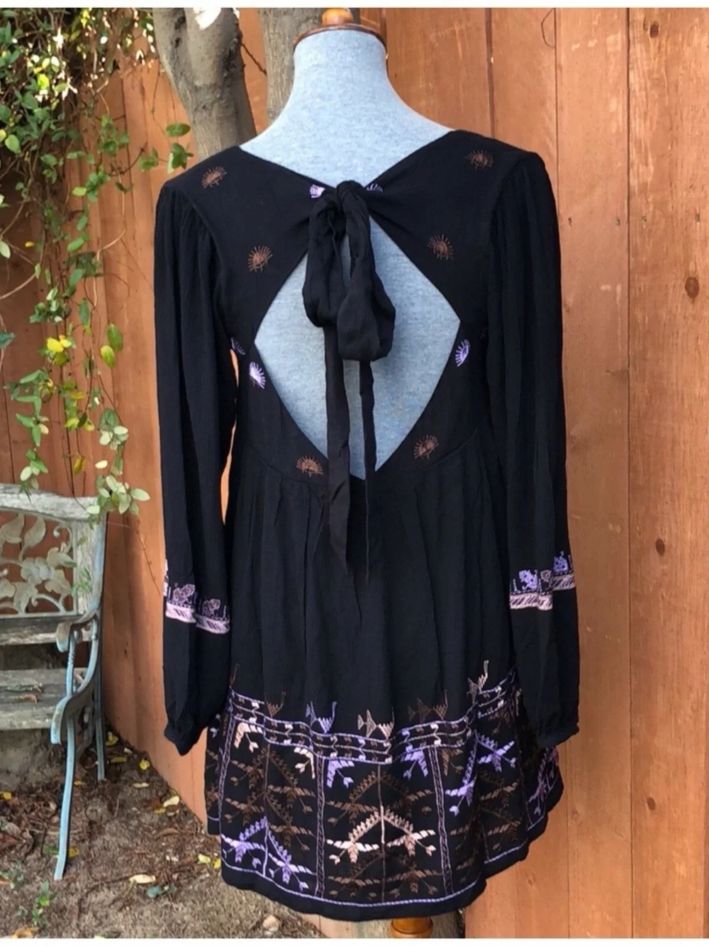 Free People Black Embroidered Backless Mini Dress - Picture 3 of 9